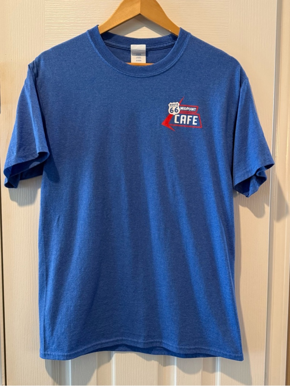 Route 66 Midpoint Cafe Blue Graphic T-Shirt Adrian Texas